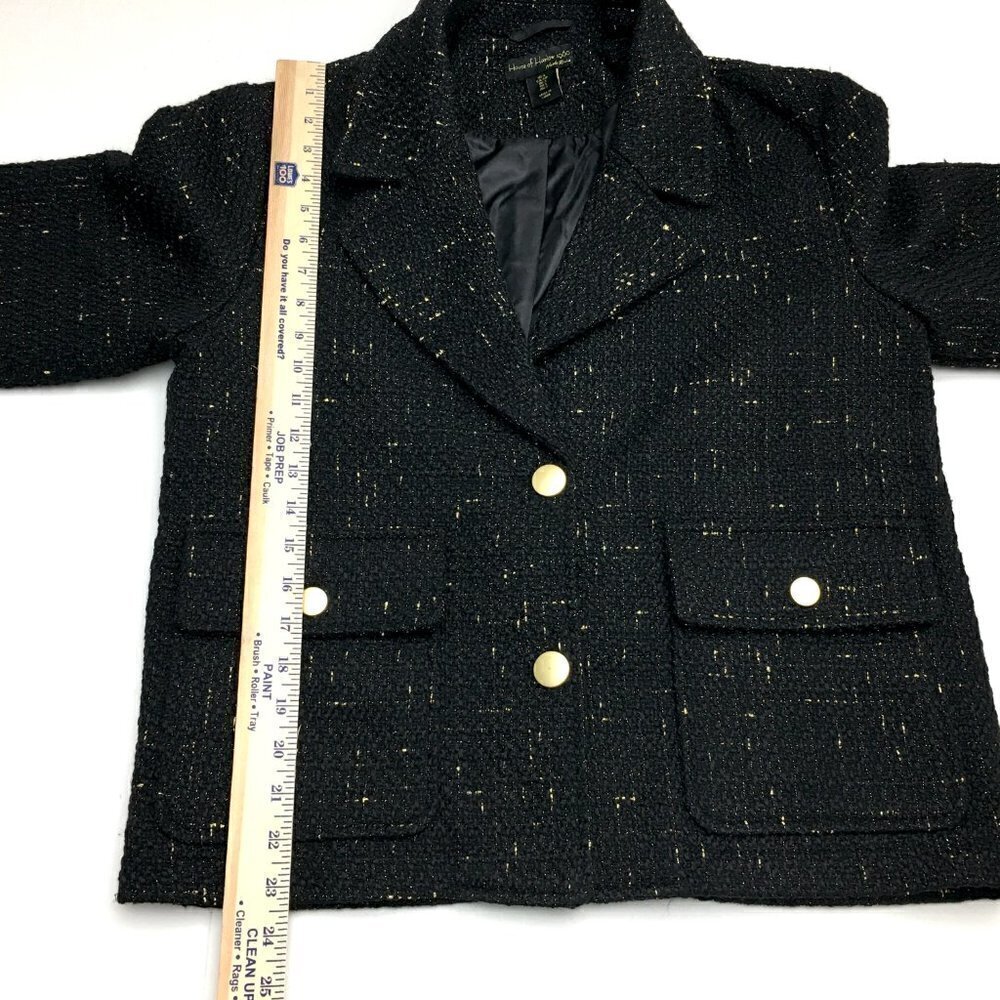 House of Harlow 1960 Women's Coat Black and Gold Metallic Thread Button Front S - Picture 6 of 11